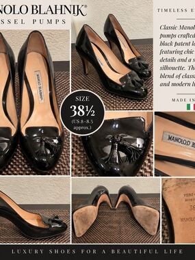 Manolo Blahnik Black Patent Tassel Pumps